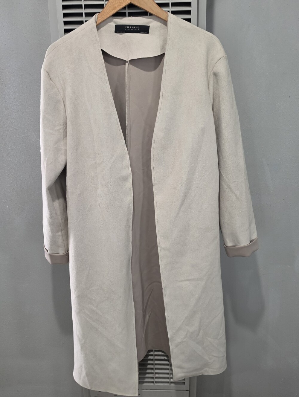 NWOT Zara faux Suede Size S Light Beige Open-Front Long Coat Minimalist